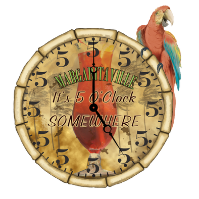 Five O'Clock Parrot Clock with All 5s Sign